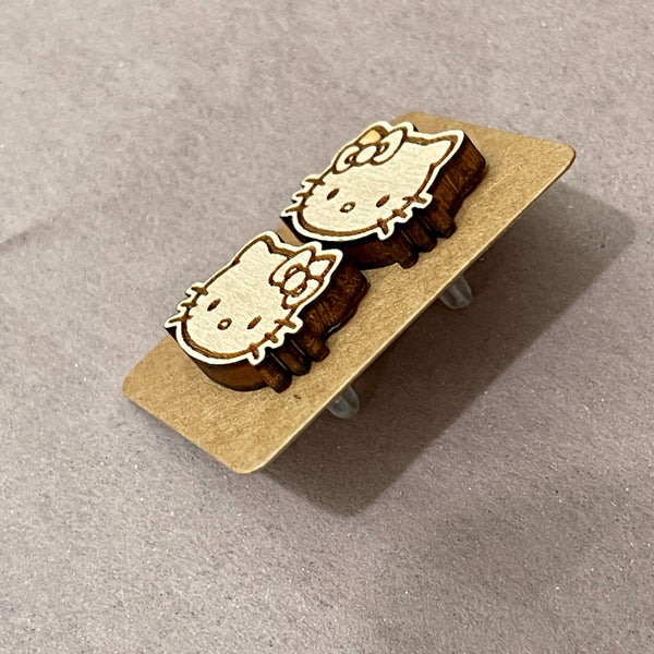 Wood Earrings - Hello Kitty