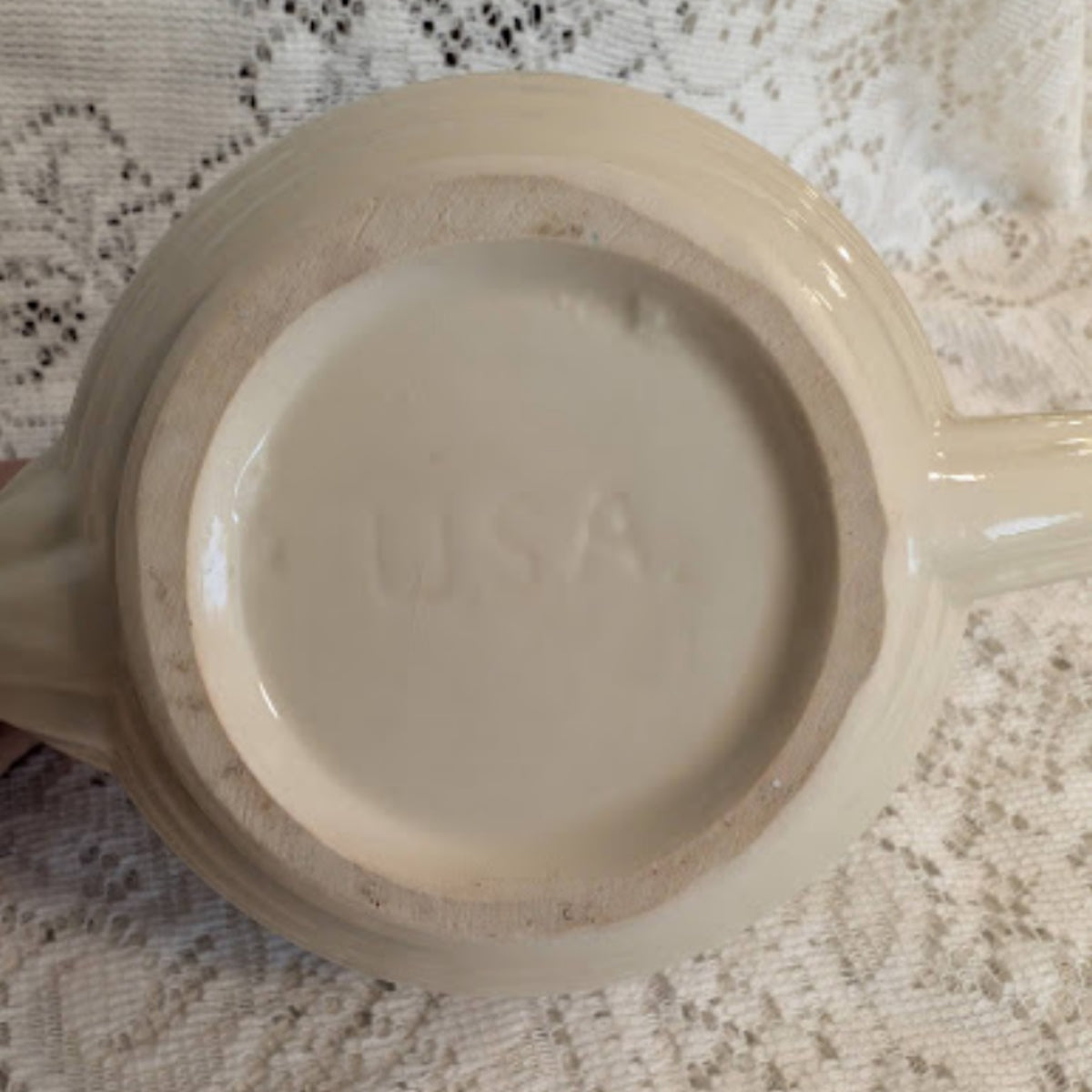 Vintage USA Pottery Hand-Painted Blue Floral Teapot