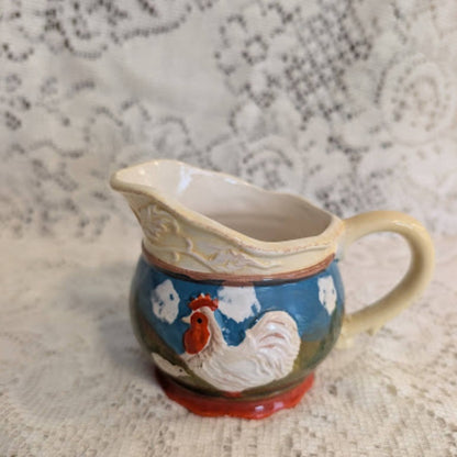 Vintage Cottage Rooster Teapot &amp; Creamer Set