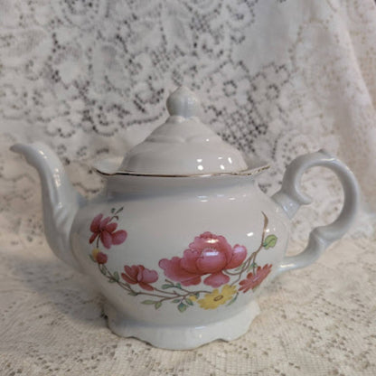 Vintage Floral Porcelain Teapot with Gold Trim