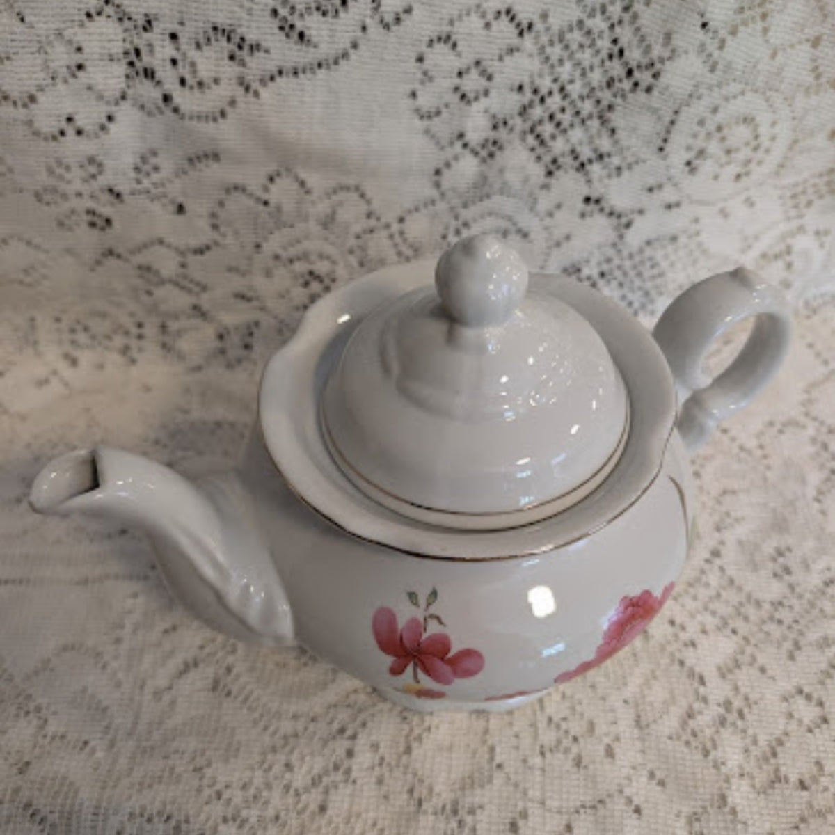 Vintage Floral Porcelain Teapot with Gold Trim