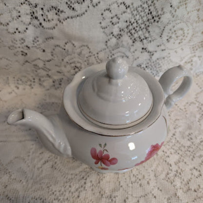 Vintage Floral Porcelain Teapot with Gold Trim