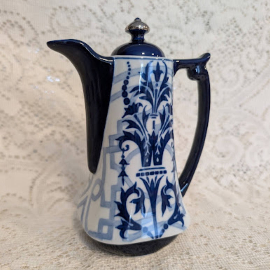 Vintage Bombay Blue &amp; White Porcelain Teapot with Blue Lid