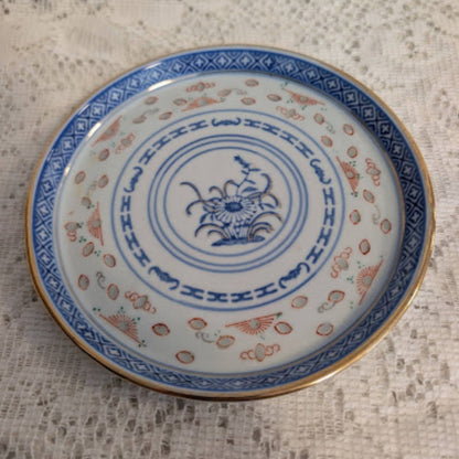 Vintage Blue &amp; White Miniature Porcelain Teapot with Matching Saucer