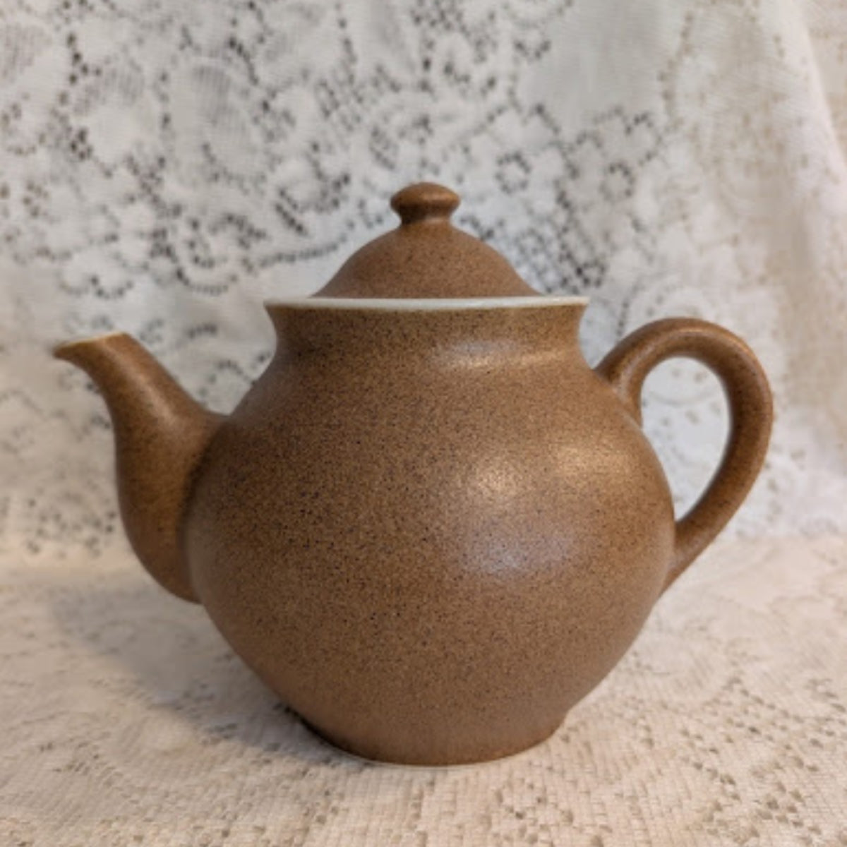 Vintage Speckled Brown Stoneware Teapot