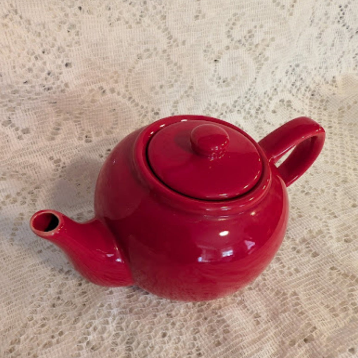 Vintage Baker Pottery Company Red Ceramic Teapot