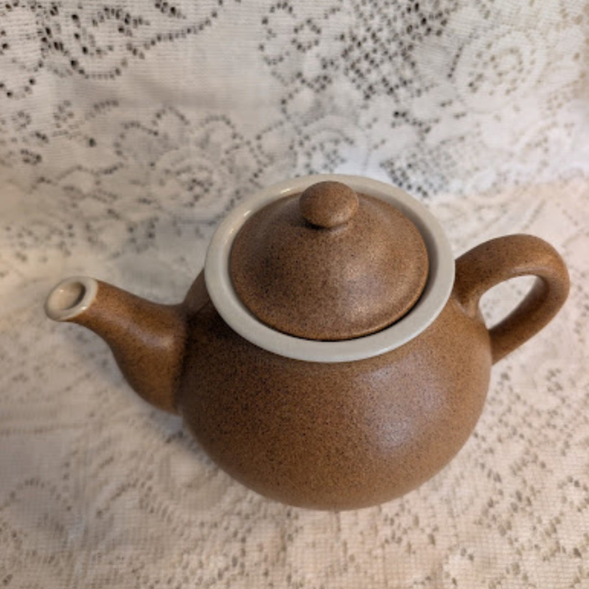 Vintage Speckled Brown Stoneware Teapot