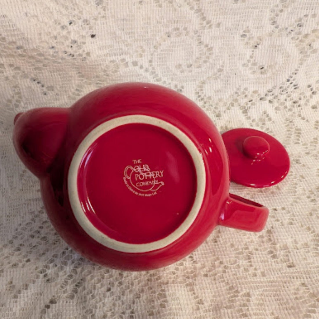 Vintage Baker Pottery Company Red Ceramic Teapot