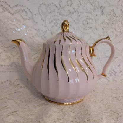 Vintage English Pink &amp; Gold Porcelain Teapot