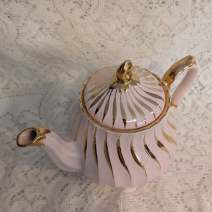 Vintage English Pink &amp; Gold Porcelain Teapot