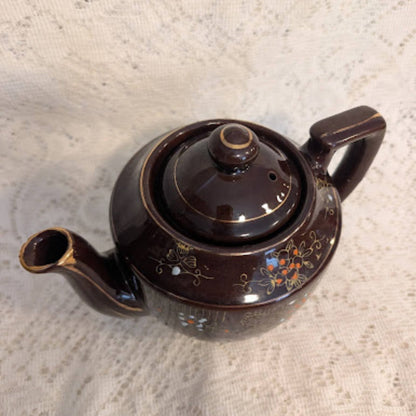 Vintage Japanese Brown Floral Stoneware Teapot