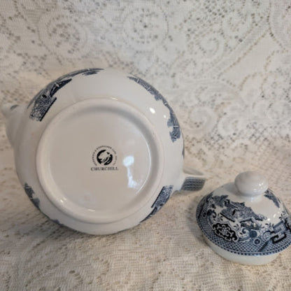 Vintage Churchill Blue Willow Teapot – Blue &amp; White English Transferware