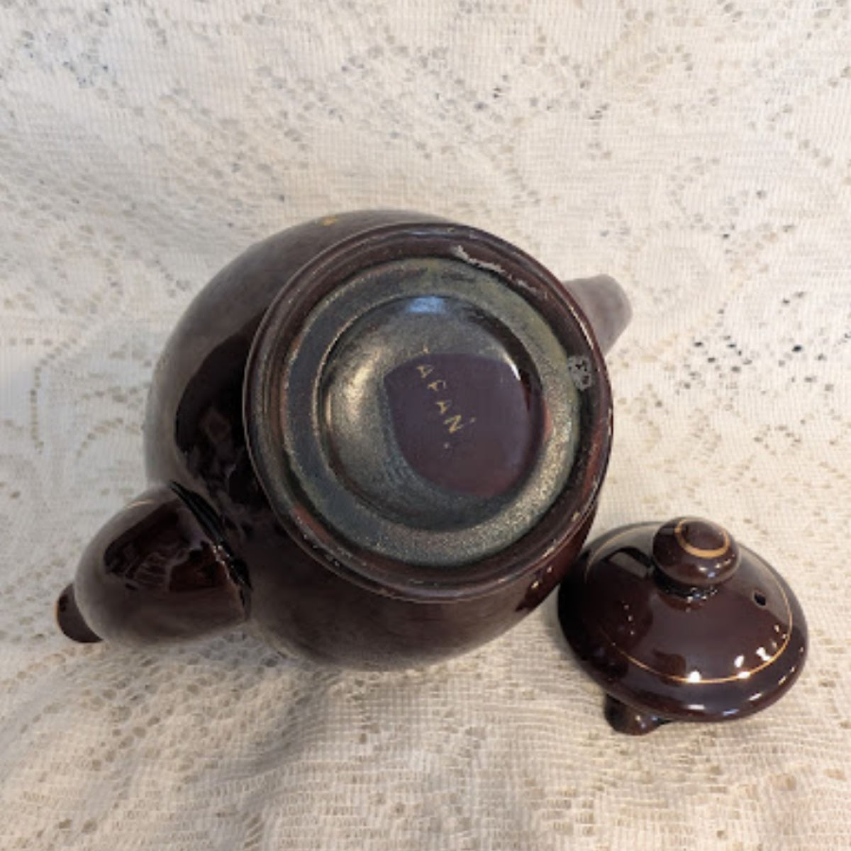 Vintage Japanese Brown Floral Stoneware Teapot