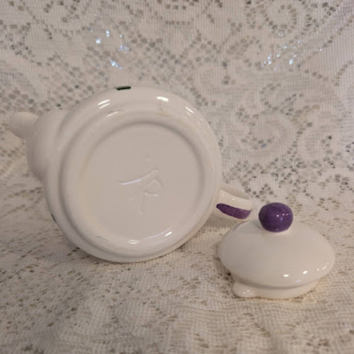 Vintage Purple Floral Ceramic Teapot – White Botanical Design
