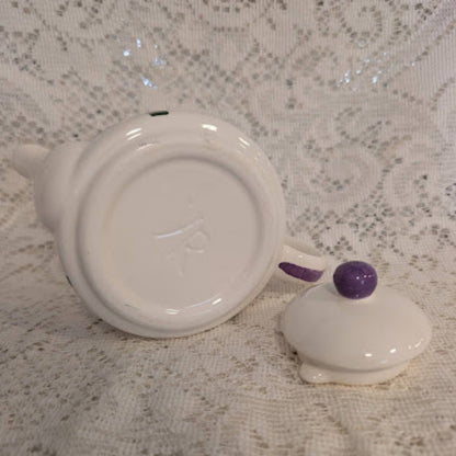 Vintage Purple Floral Ceramic Teapot – White Botanical Design