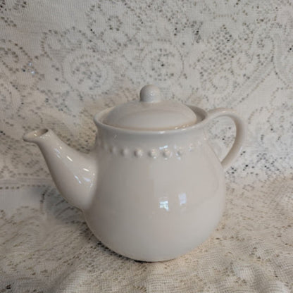 Vintage Pottery Barn White Embossed Ceramic Teapot