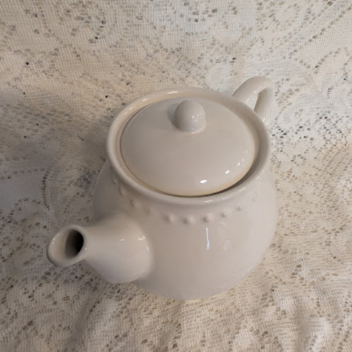 Vintage Pottery Barn White Embossed Ceramic Teapot