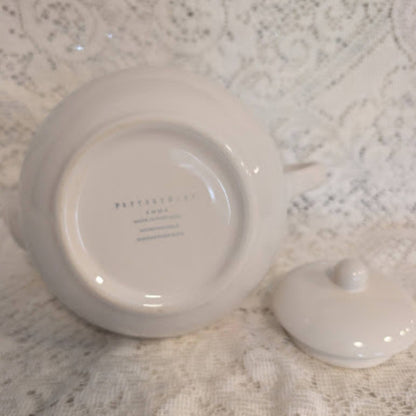 Vintage Pottery Barn White Embossed Ceramic Teapot
