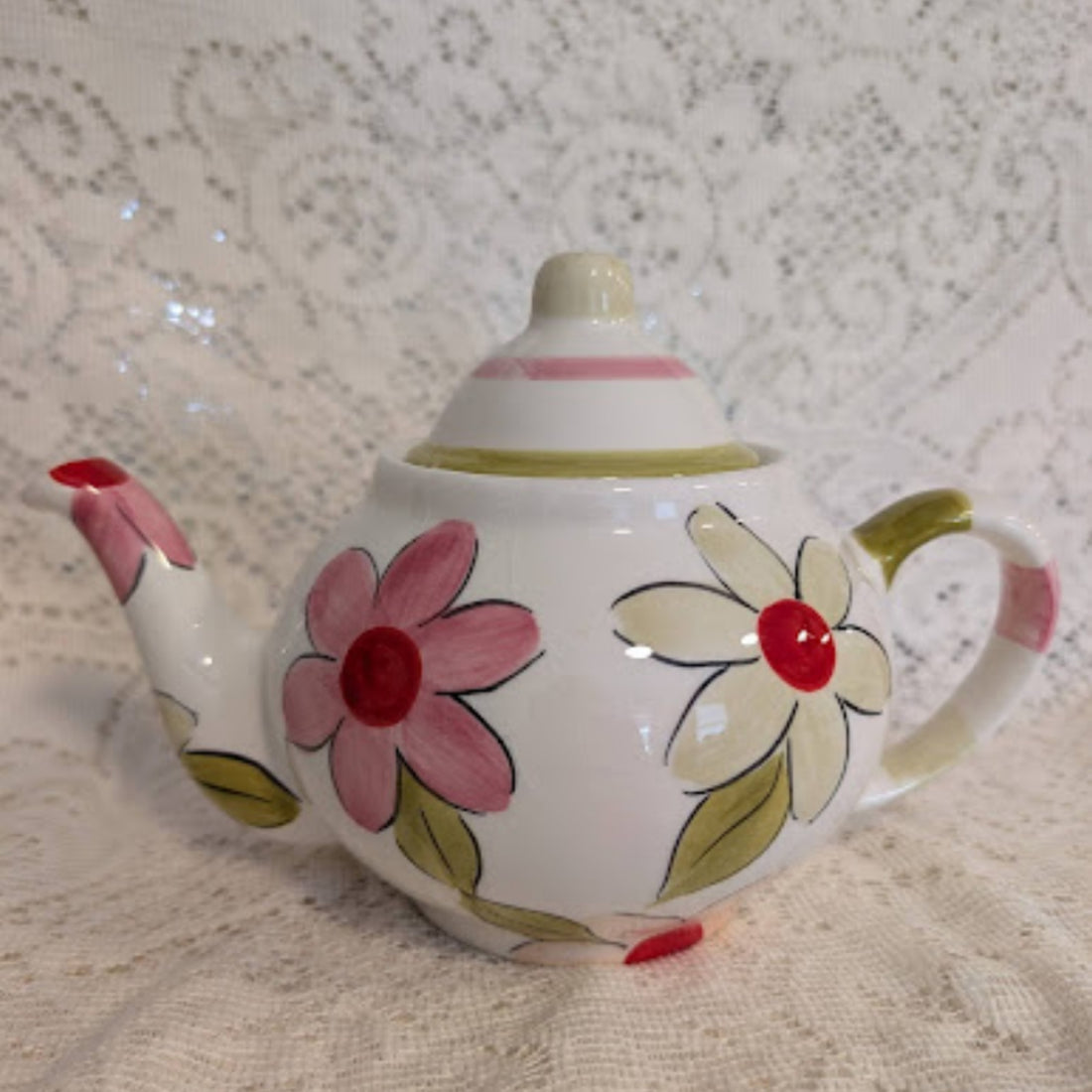 Vintage Hand-Painted Floral Ceramic Teapot