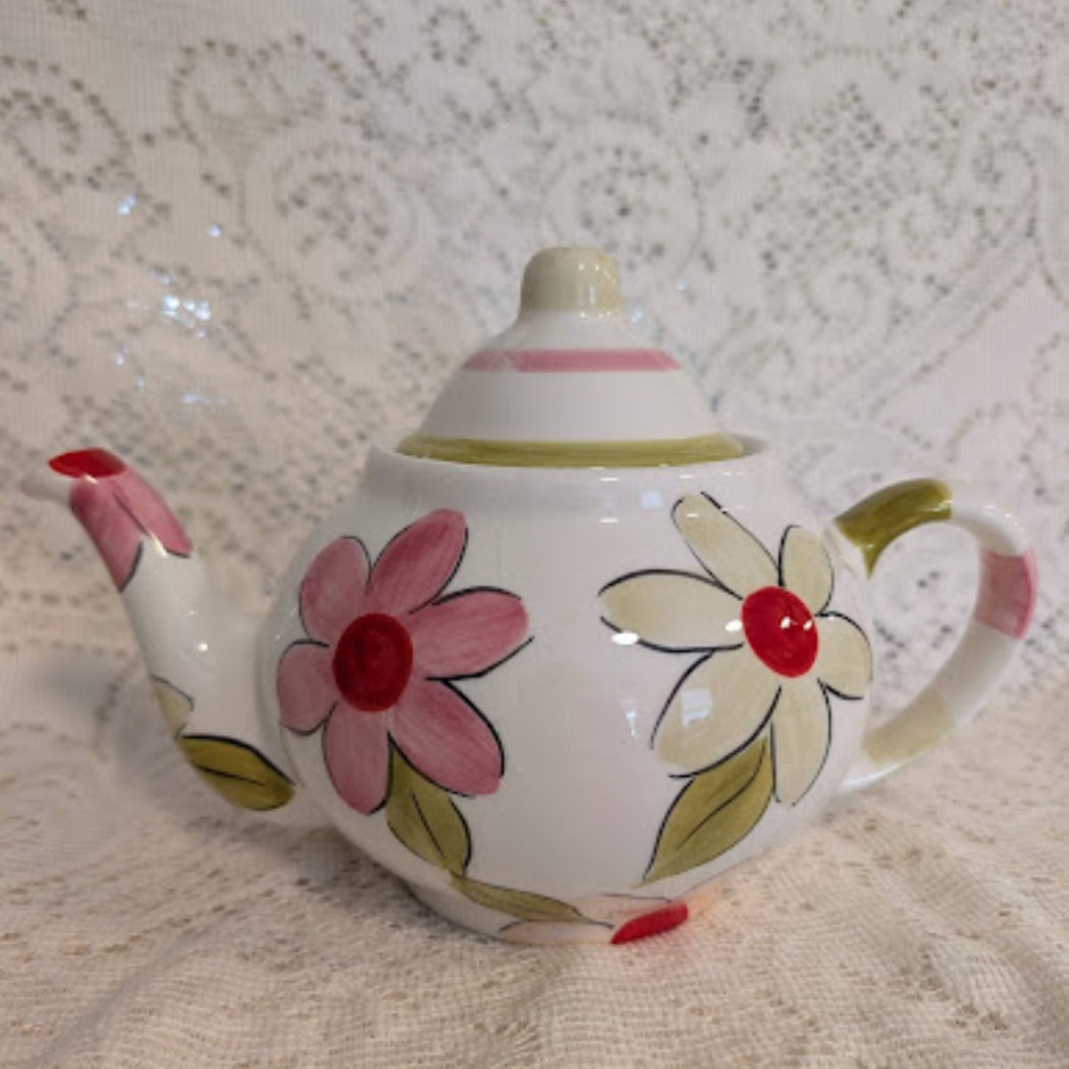 Vintage Hand-Painted Floral Ceramic Teapot