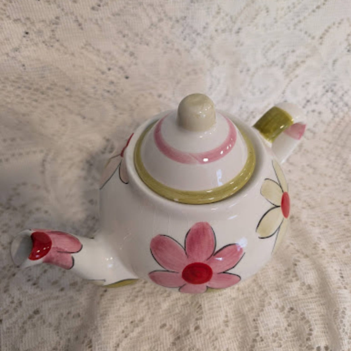 Vintage Hand-Painted Floral Ceramic Teapot