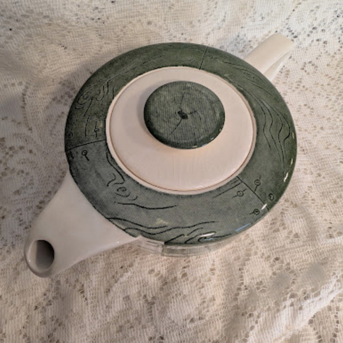 Vintage Sage Green Art Pottery Ceramic Teapot