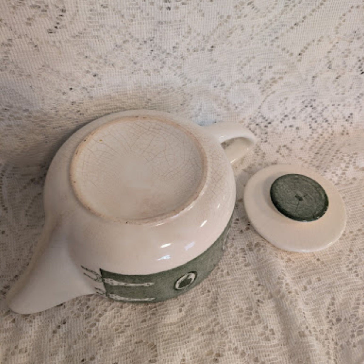 Vintage Sage Green Art Pottery Ceramic Teapot