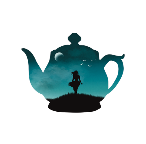 Vinyl Sticker - (Teal) Girl in Teapot