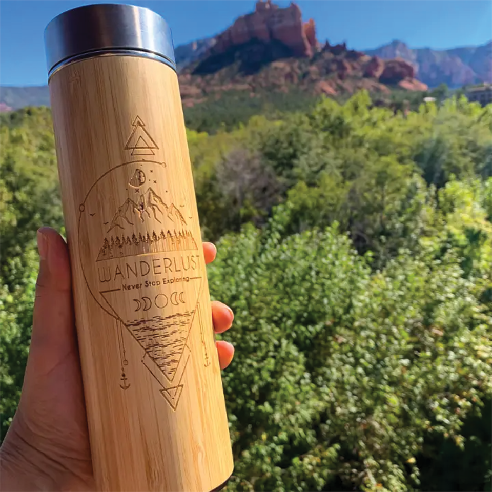 NAMASTE 16.9oz Insulated Bamboo Water Bottle / Tea Tumbler 