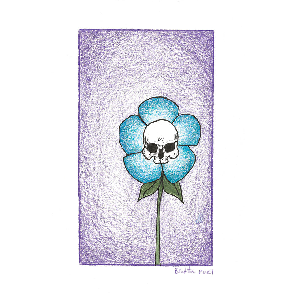 4 x 6 Print - "Forget-Me-Not Skull" by Britta Gomez