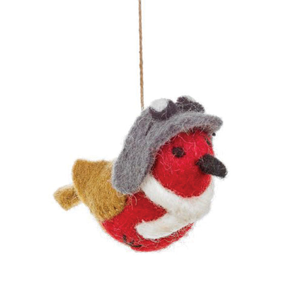 Handmade Felt Ornament - Aviator Robin