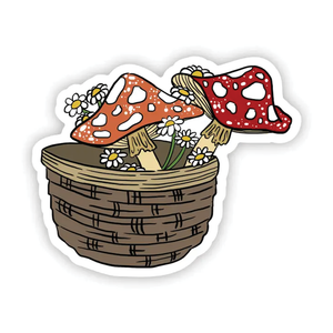 Vinyl Sticker - Basket of Mushrooms & Flowers