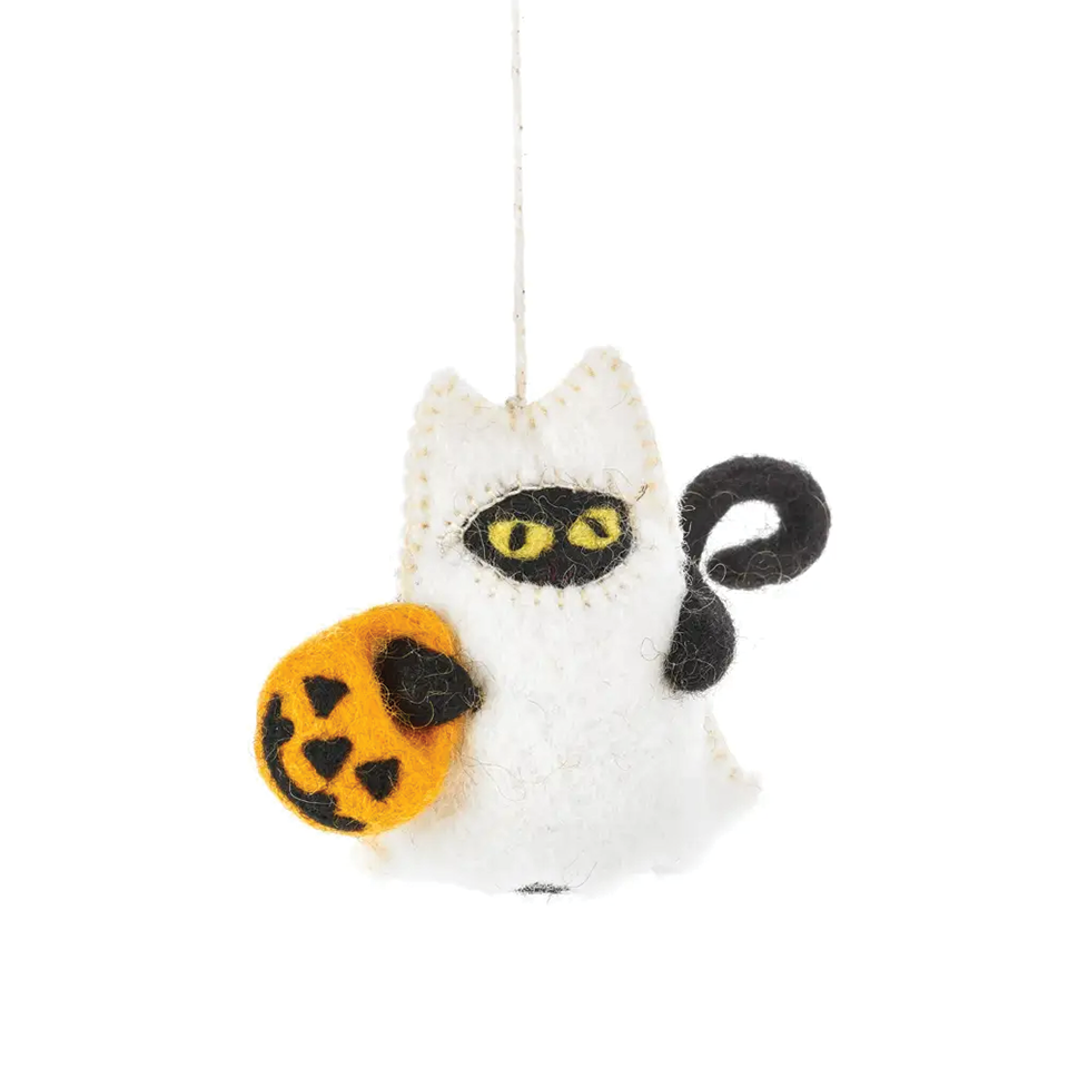 Handmade Felt Ornament - Boo! Cat