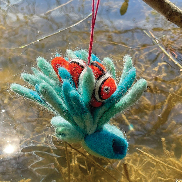Handmade Felt Ornament - Clownfish in Coral