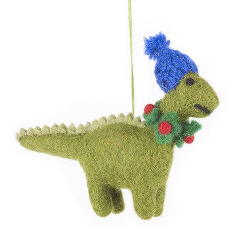 Handmade Felt Ornament - Christmas Dinosaur