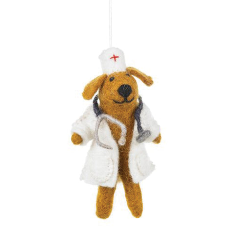 Handmade Felt Ornament - Doctor Dog