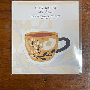 Vinyl Sticker - Folk Art Tea Cup