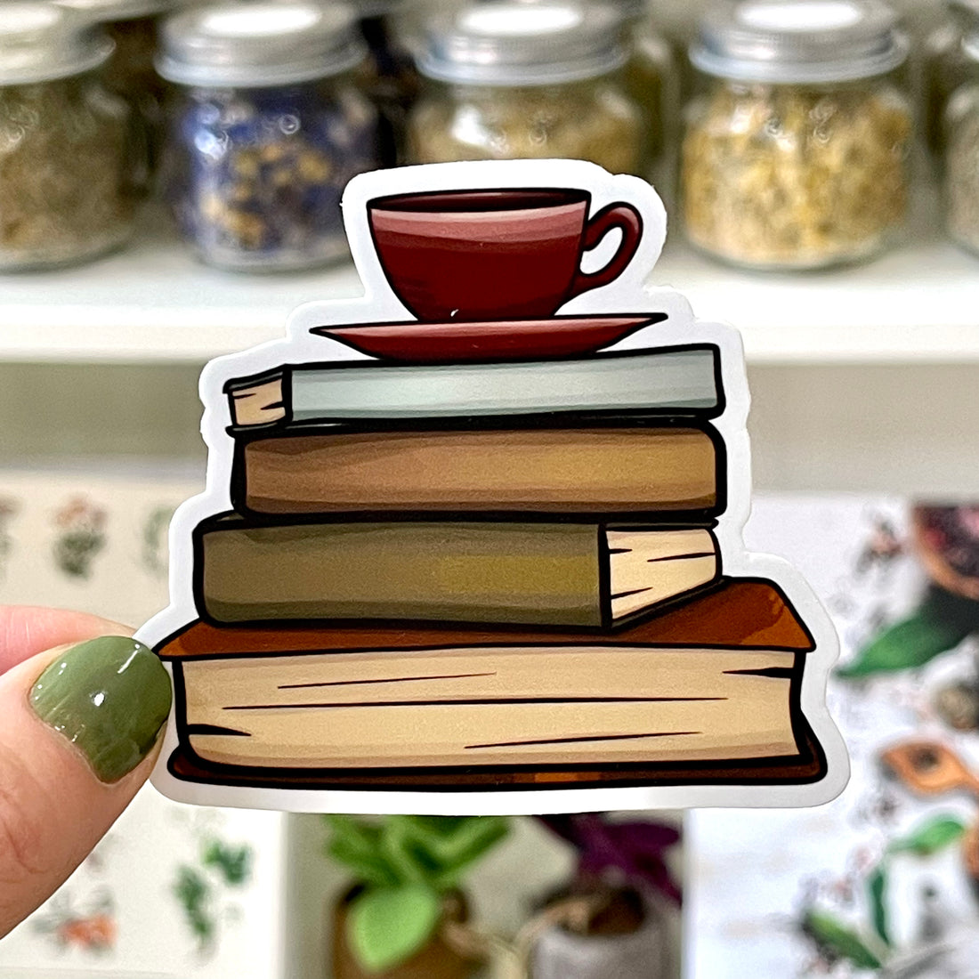 Vinyl Sticker - Mug on Books