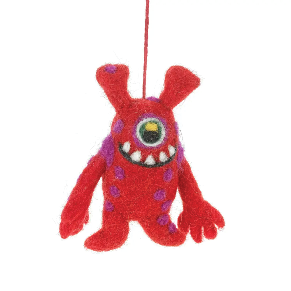 Handmade Felt Ornament - Moody Monster (Red)