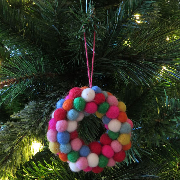 Handmade Felt Ornament - Rainbow Wreath