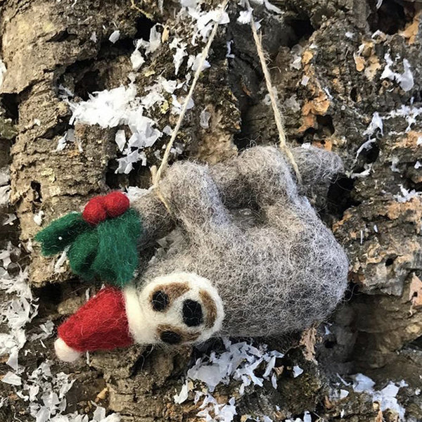 Handmade Felt Ornament - Christmas Sloth
