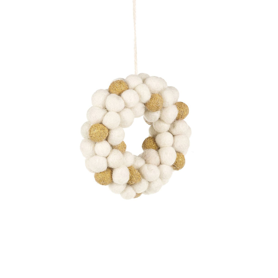 Handmade Felt Ornament - Snow &amp; Gold Wreath